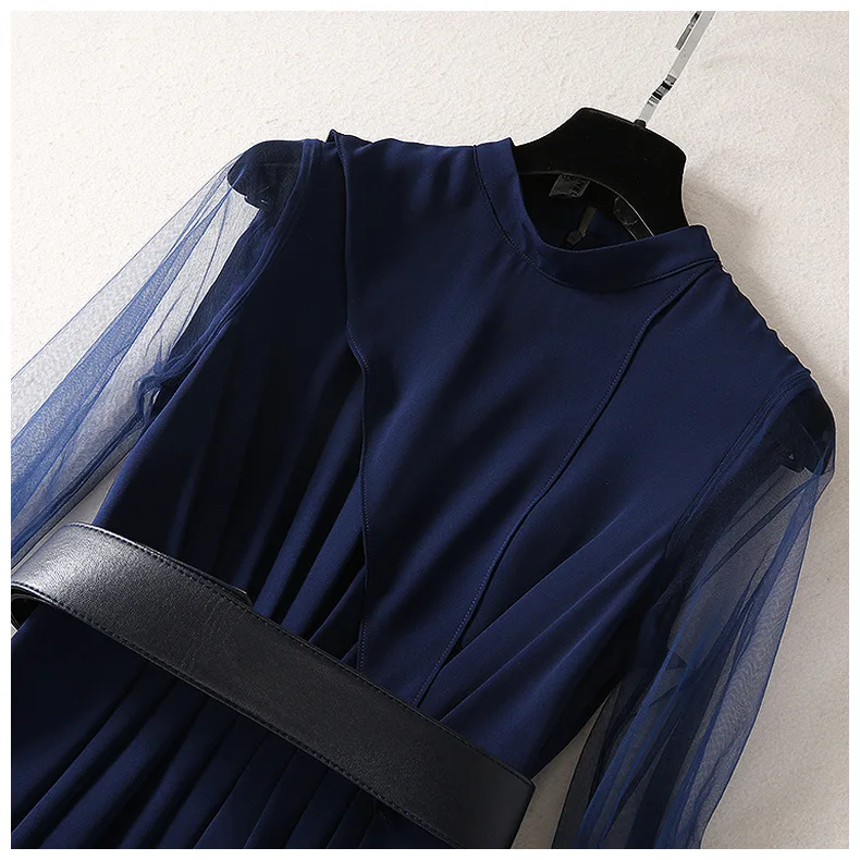 

High Quality Spring Ladies Temperament Women's Printed Long-sleeved Stand-up Collar Large Swing Dress