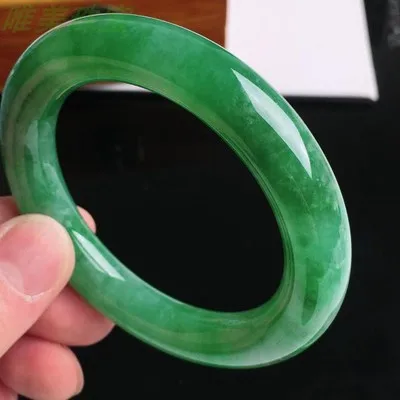 

Zheru Jewelry Natural Burmese Jadeite 54mm-64mm Green Round Bar Bracelet Elegant Princess Jewelry Best Gift for Mother and Girlf