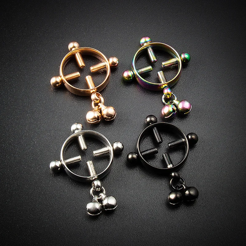 

1PC Fashion Surgical Stainless steel Women Breast adjustable Screw Bell Pendant Fake Nipple Ring Body Piercing jewelry