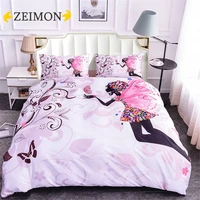 zeimon 3d bedding set cartoon girls pattern duvet cover set king size polyester queen bed set children bedclothes