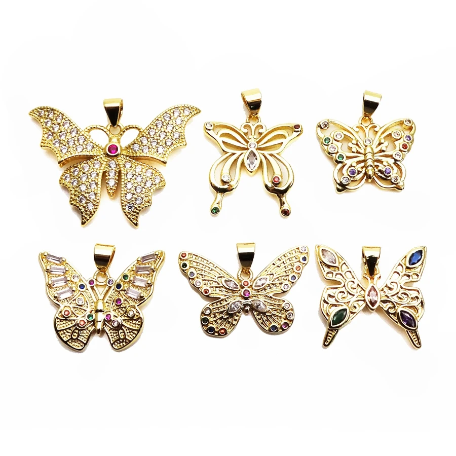 

Butterfly pendant Micro inlay zircon butterfly charms Gold-plated copper pendant DIY necklace bracelet accessories