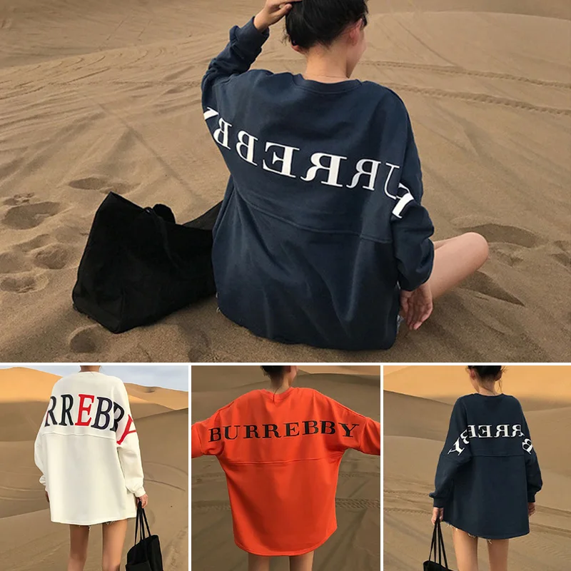 

Letter Print Orange Sweatshirts Women Long Sleeve Top Autumn New Letter Pullover O-Neck Sweatshirt Casual Female Loose Hoodies