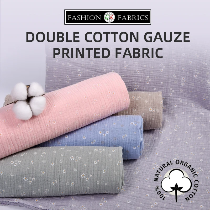 

2021 Double Cotton Gauze Muslin Printed Fabric Diy Double Gauze Fabric For Baby 100% Cotton Fabric Cotton Muslin Double Fabric