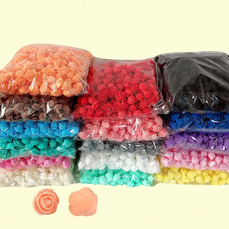 

100-500pcs Artificial Foam Rose Heads 3.5cm Flower For DIY bouquet Home Wedding Decorative PE teal touch flowers valentine gift