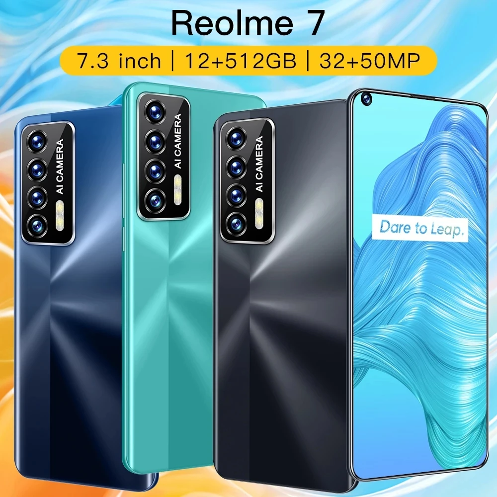 

Reolme 7 Global Version Qualcomm Snapdragon 888 6800mAh Android11.0 16GB 1T 5G 7.3'' Mobile Phone Face Unlock Smartphone