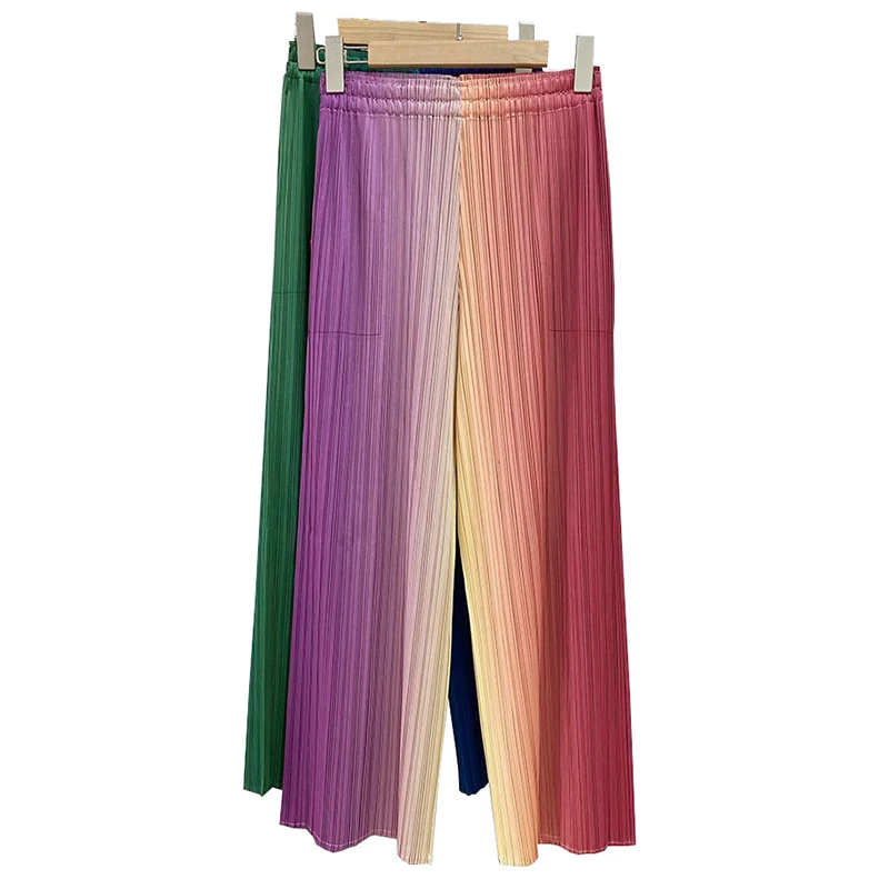 

Streetwear Summer Tie Dye Printed Pants High Waist Straight Gradient Color Loose Wide Leg Mopping Trousers Korean Style new