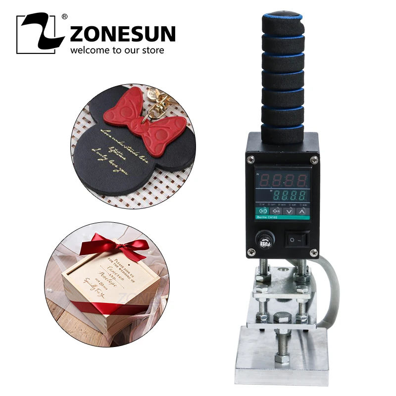 ZONESUN 8*10 см 500 Вт ручной тепловой пресс для тиснения кожи дерева и бумаги|embossing