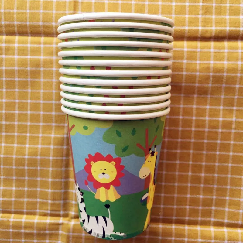 12pcs paper cups 12 детей красочные милые Джунгли животных тематический набор посуды День Рождения украшения для детей мальчиков девочек день рождения подарок - Цвет: 12pcs paper cups