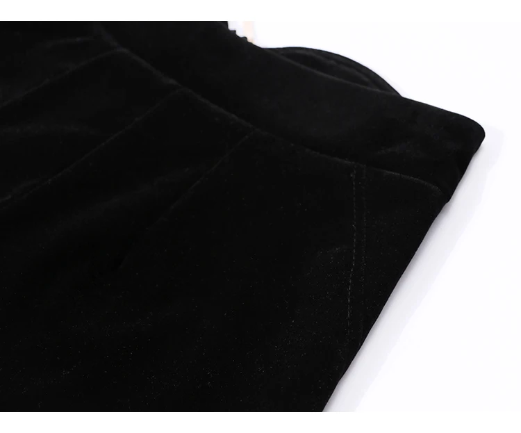 

[DEAT] Solid Black Versatile Velvet A-line Diamond Shorts High Waist New Wear Bottomed Wide Leg Boot Pants 2021 Spring GX821