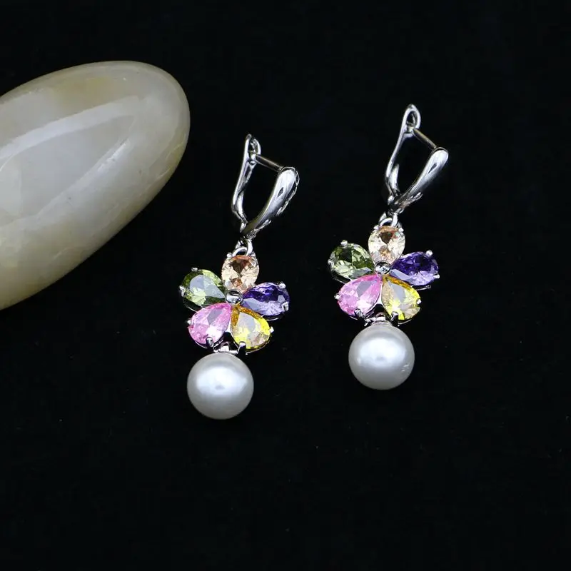 Женское кольцо и ожерелье набор ювелирных изделий из разноцветных камней с