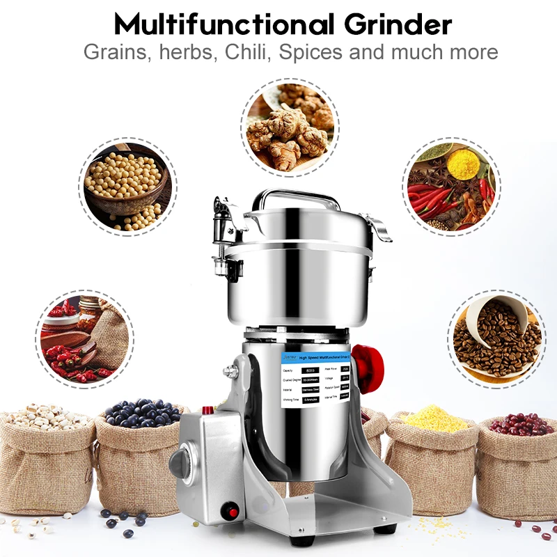 

Warranty 800G Herb grinder coffee grinder machine Grain spices mill medicine wheat flour mixer dry food grinder