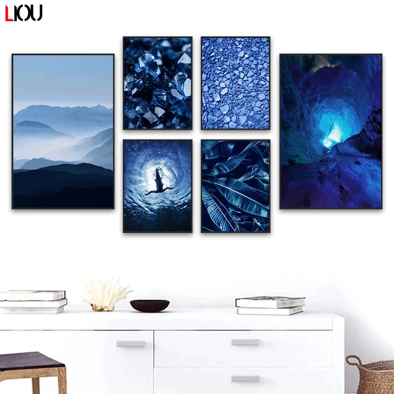 Картина на холсте с изображением синей горы пляжа моря | Дом и сад