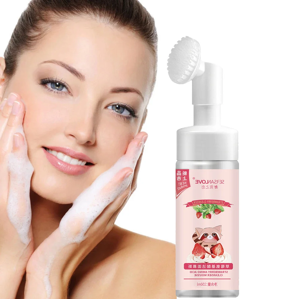 

Strawberry Amino Acid Face Cleanser Facial Brighten Cleansing Mousse Acne Oil Control Blackhead Remover Shrink Pores Skin Care