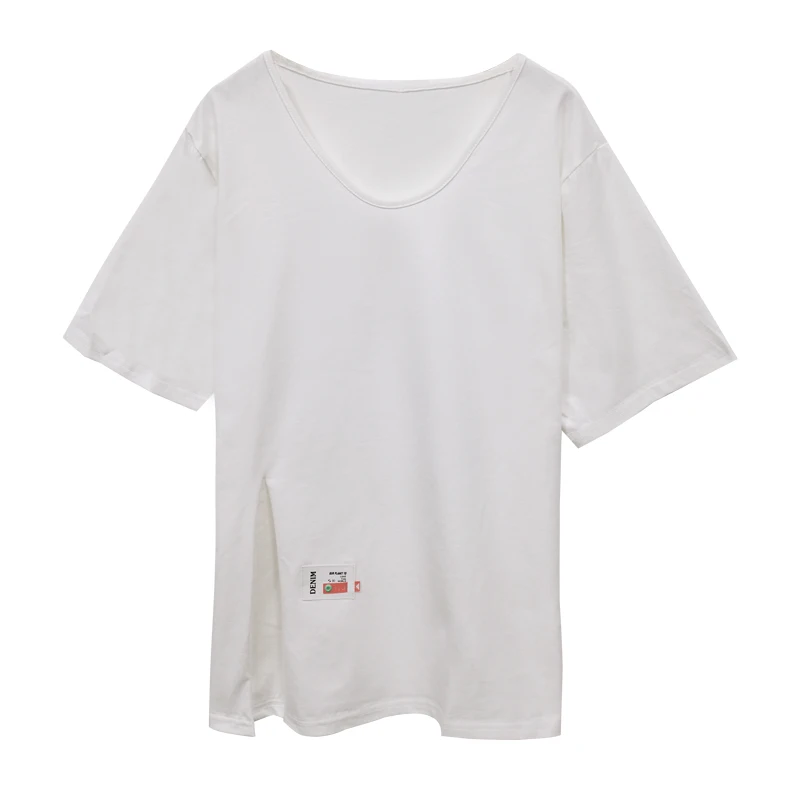 

JMPRS 100% Хлопковая женская футболка Белая Летняя высокое качество Разделение свободные женские длинные футболки для девочек с короткими рука...