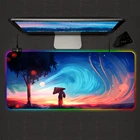 Цветной большой коврик для мыши с изображсветодиодный пейзажа деревьев, RGB, блестящий коврик для мыши для компьютера, размер XXL, 900x400 мм, игровой Настольный коврик для ноутбука, настольные коврики