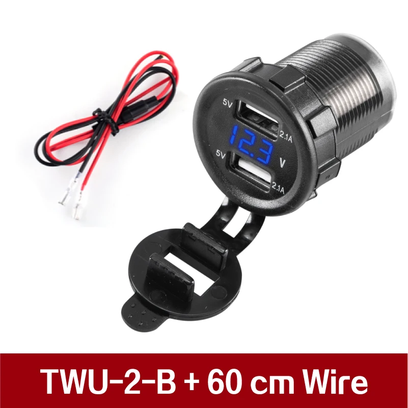 TWU-2-B and WIRE 12-24V 4.2A универсальный автомобильный двойной USB разъем порт дисплей напряжения водонепроницаемый мотоциклетные адаптер зарядное устройство комплект Штекер кабель - Название цвета: TWU-2-B and WIRE