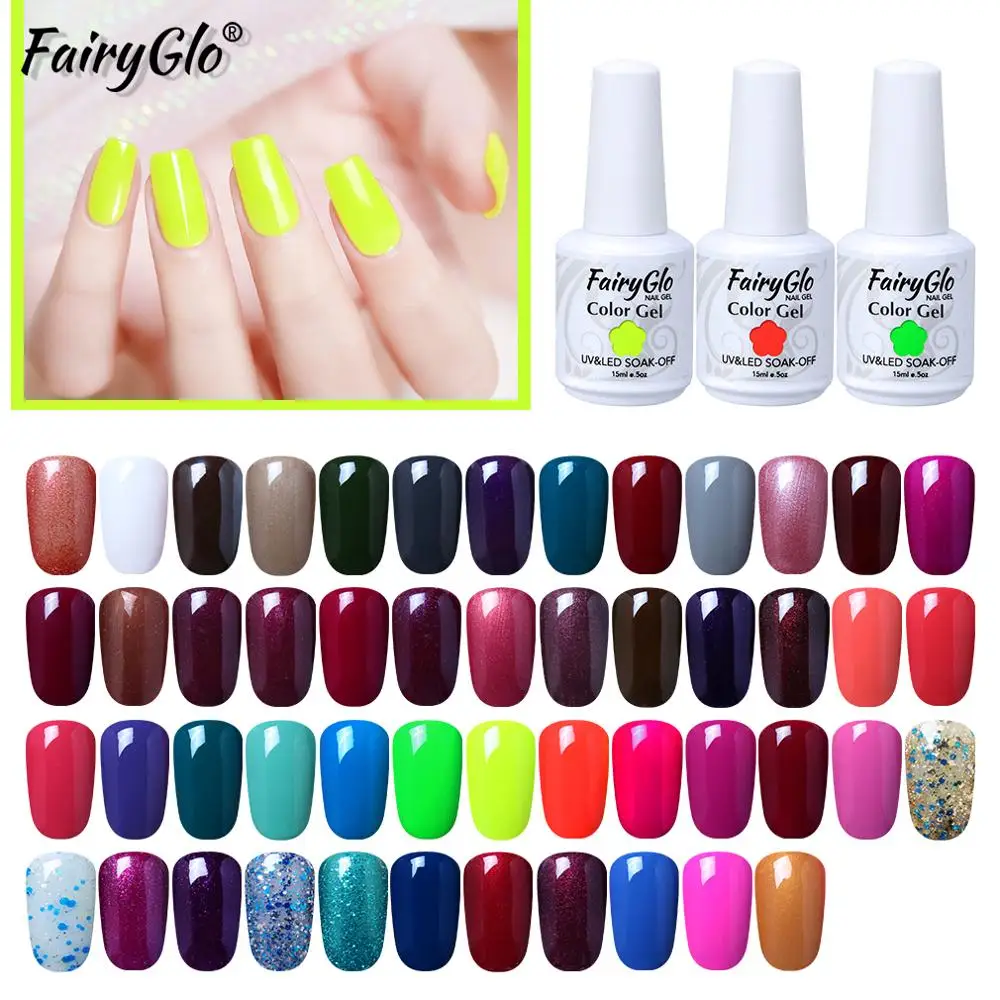 

FairyGlo Fluorescent Neon UV Gel Nail Polish Nail Art Gel Varnish Soak Off Vernis Semi Permanant Nails Gel Polish Lacquer 15ml