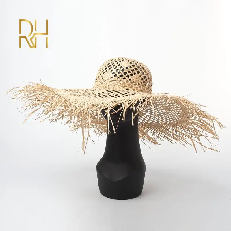 Летняя соломенная шляпа ручной работы из рафии с вырезами Женская модная