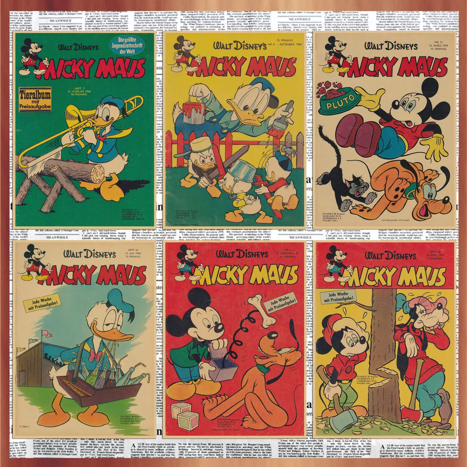 

2021 Disney Mickey Mouse and Donald Duck Vintage Kraft Poster Home Decor Cartoon Decorative Wall Decals