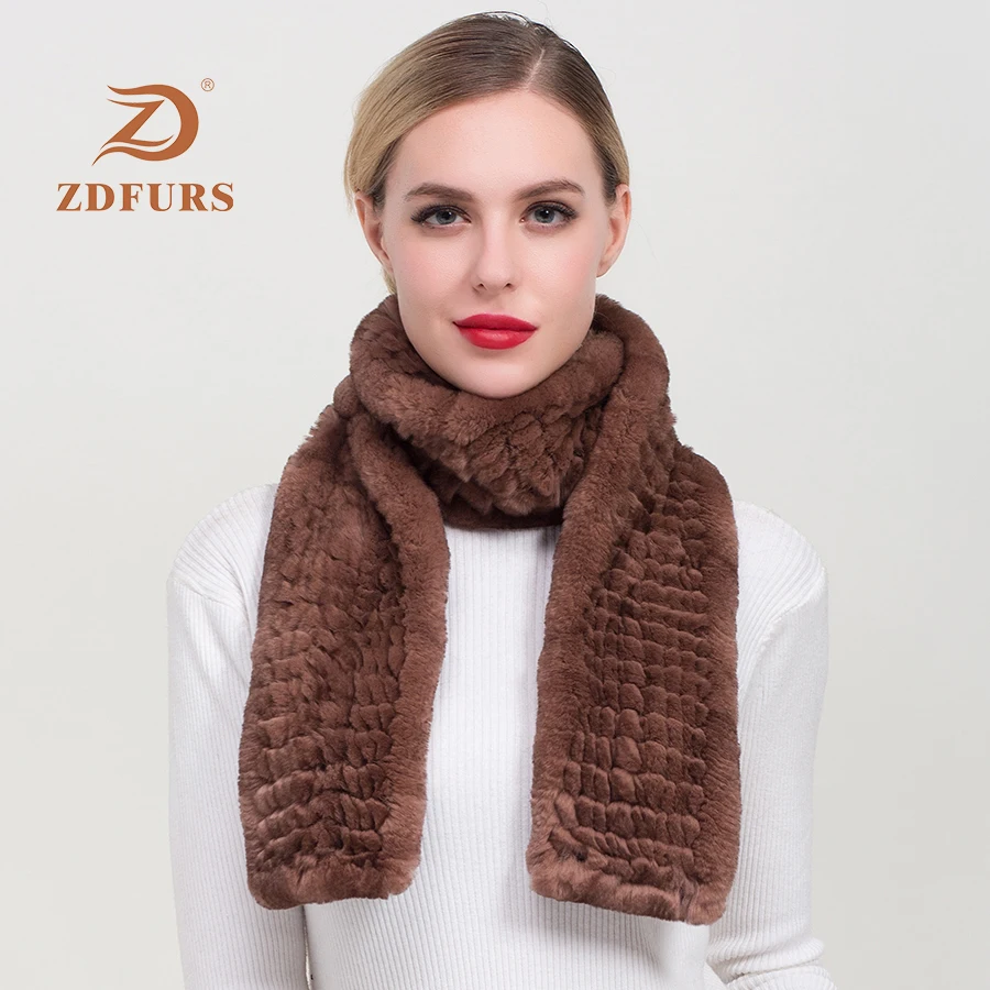 ZDFURS*New Arrival Russian Women Real Rex Rabbit Fur Scarves Ladies Winter Natural Knit Shawls |