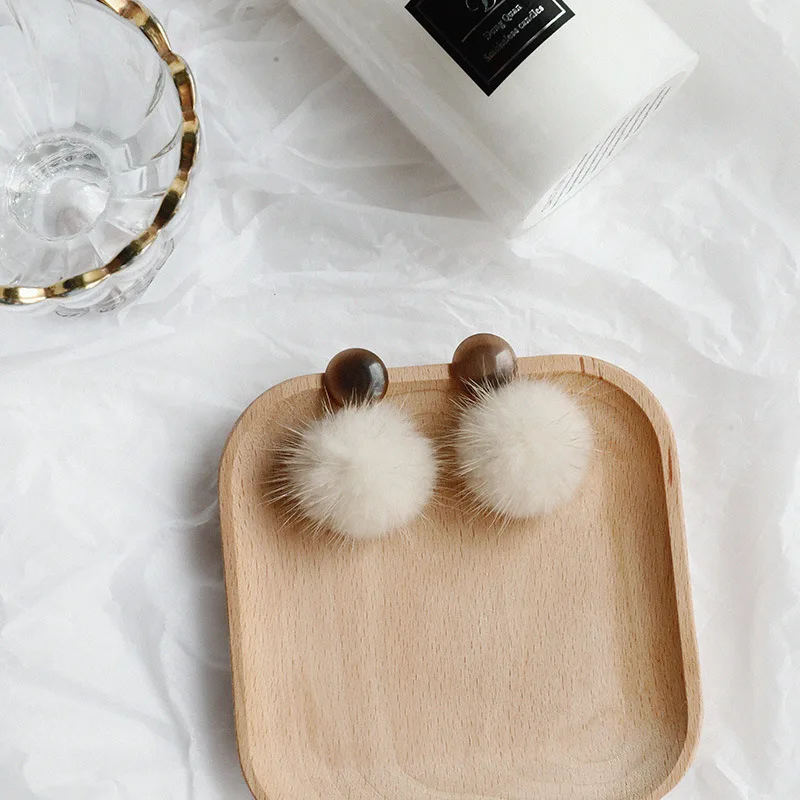 Новые осенние и зимние серьги из меха норки с пушистыми шариками Ретро Серьги