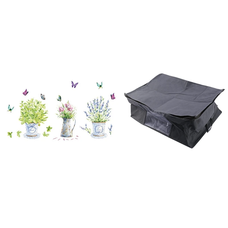 

1 Pcs Flower Potted Butterfly Wall Sticker & 3 Pcs Storage Bag Clothes Bag Non Woven Fabric Storage Box With Handles