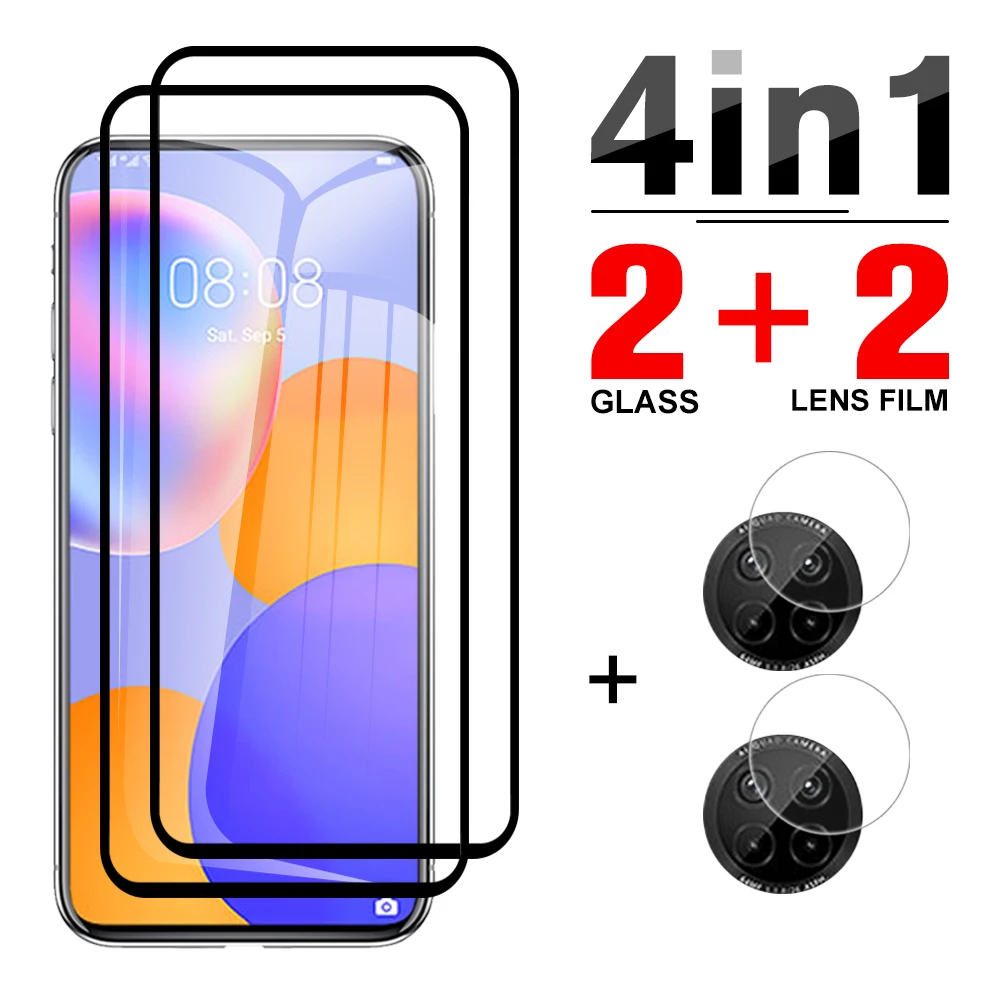 Защитное закаленное стекло 4 в 1 для Huawei Y5 Lite 2018 2019 Защита экрана Y6 Pro Y7 Y9a объектив