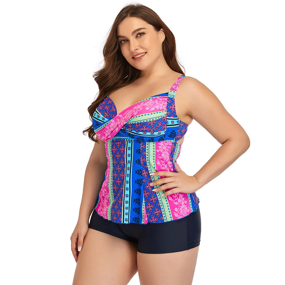 

women's swimwear Plus size swimsuit female print conservative belly-covering hot spring skirt style four-corner split swimsuit