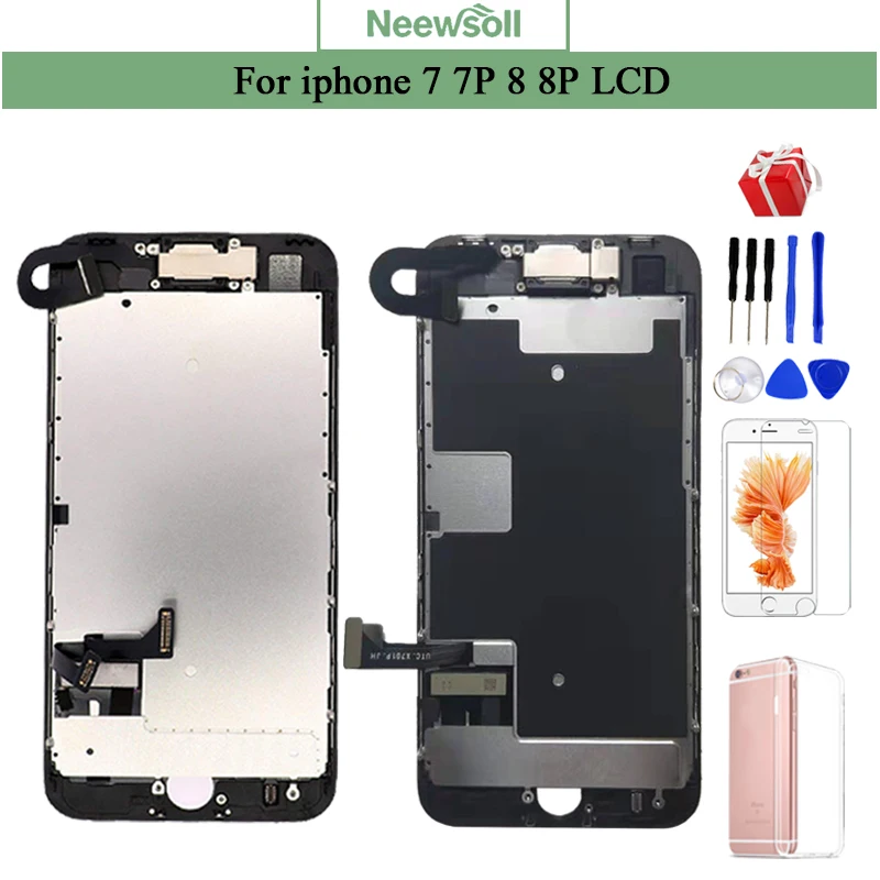 Завершенный ЖК-дисплей для iPhone 7 7 Plus 8 8 Plus Превосходное качество ЖК-экран сборка Замена с фронтальной камерой+ динамик+ подарок