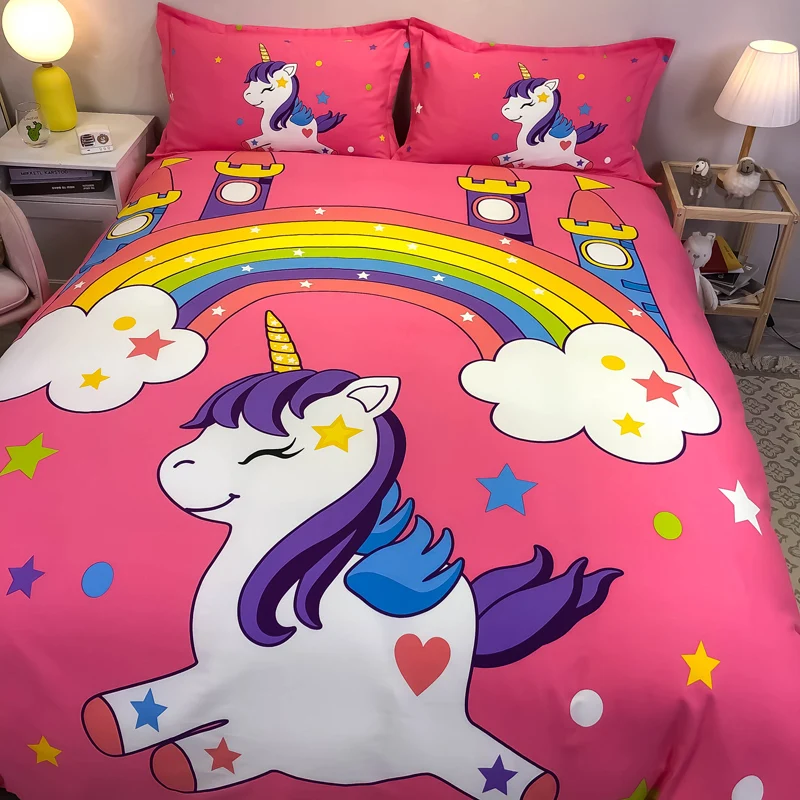 Комплекты постельного белья розового цвета с милым пододеяльником и мультяшным