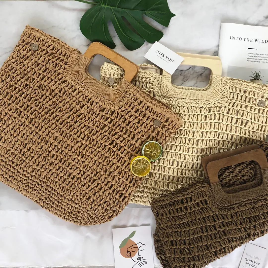 

Vintage Grass Woven Handbag South Korea Imported Spring and Summer New Fashion Elegant Beach Bag Women's Bag