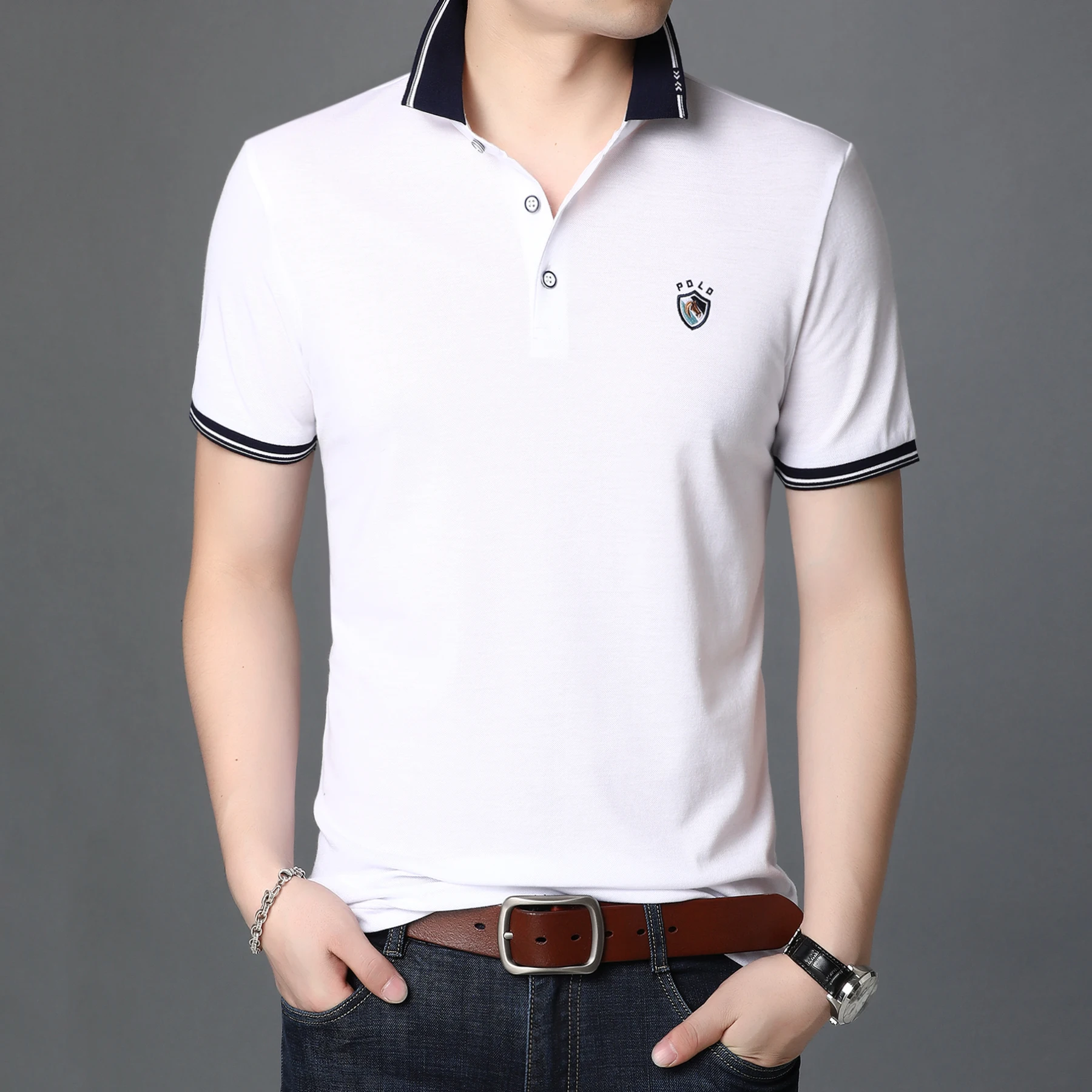 

Рубашка-поло мужская с коротким рукавом, хлопок, дышащая футболка для гольфа, повседневная майка, однотонная, лето