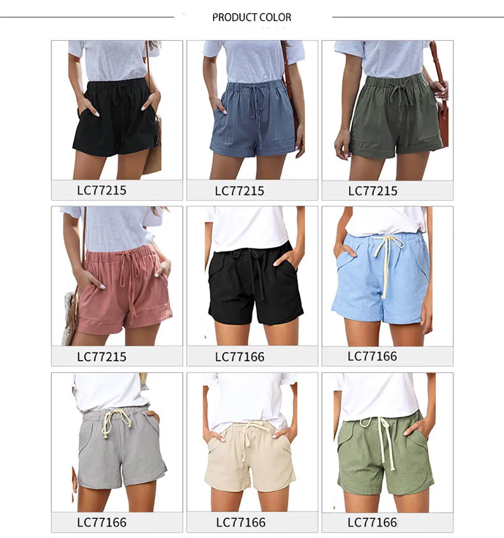 

2020 New Shorts For Women Casual Women Summer Shorts Pleated Pocket Elastic Lace-up High waist Plus size Women Highstreet Short