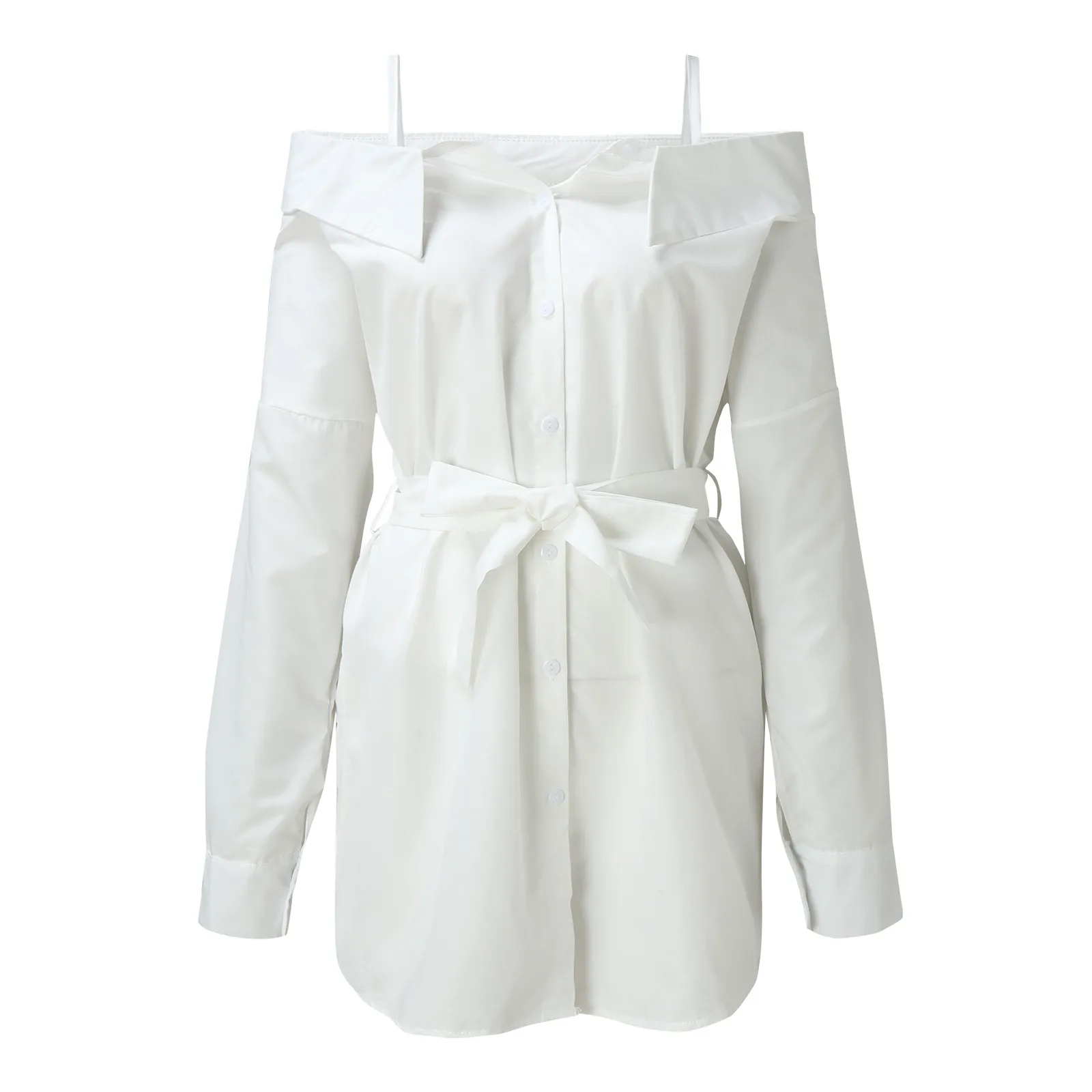 

Women Fashion Dress Sexy Sling Off Shoulder Shirt Dress Solid Color Loose Long Sleeve Tunic Dress Causal Strapless Straps