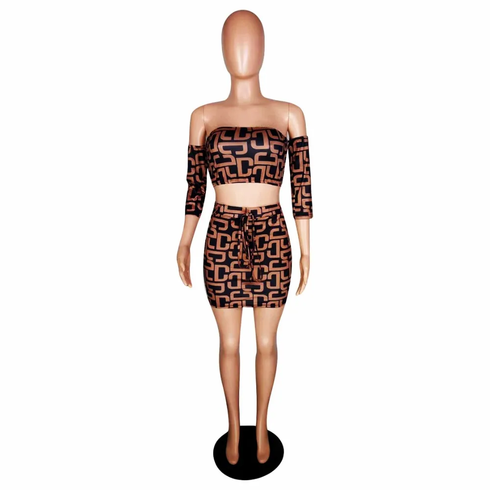 New style 2 pieces women dress set strap slash neck letter print bodycon summer short mini SJ6058 | Женская одежда