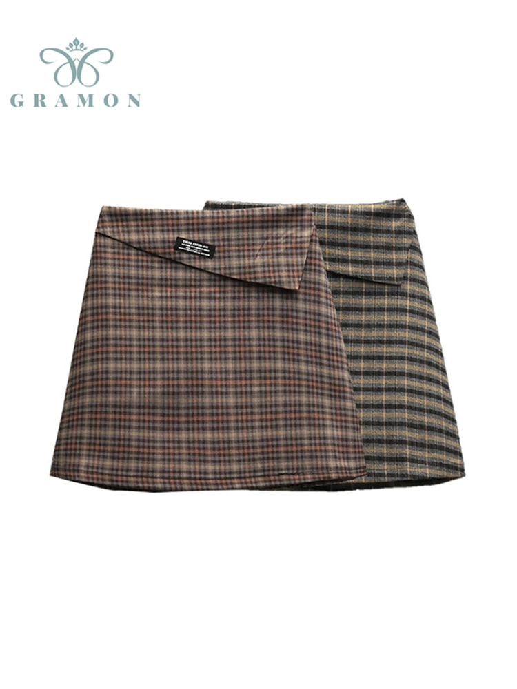 

2022 Spring Women Retro Plaid Mini Skirt Preppy A-line Ulzzang High Waist Teen New Arrival Fashion Girl Female Plus Size Skirts