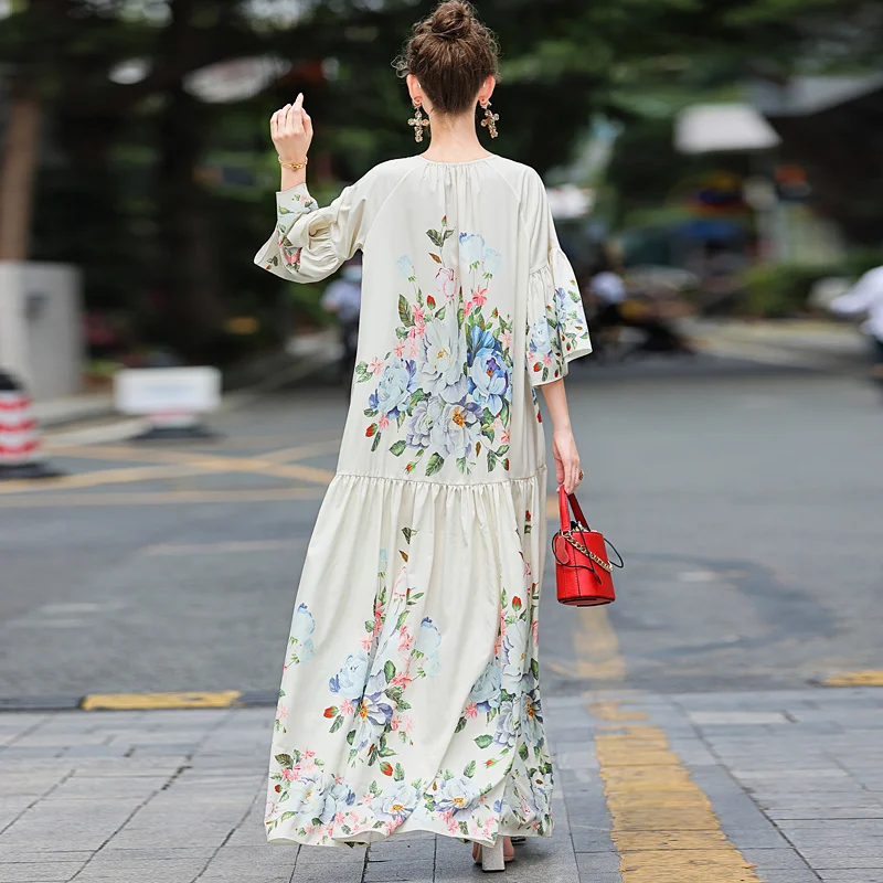 

DIDABOLE Maxi Long Dress Designer High Quality Bohemian Summer New Women'S Flower Print Holiday Fashion Elegant Party Dress