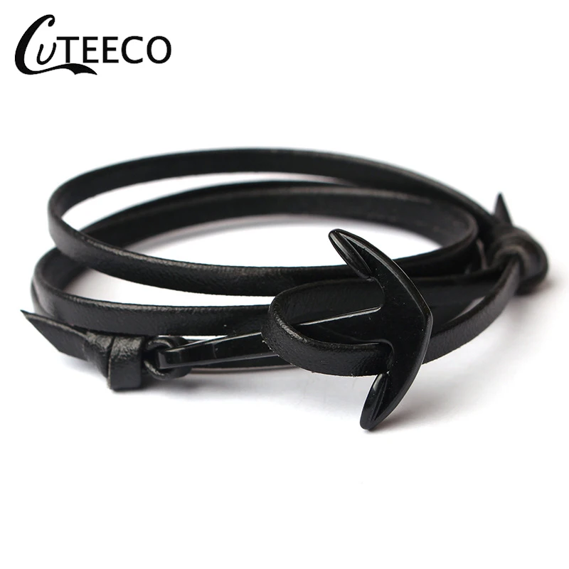 

CUTEECO leather Rope Anchor Bracelets Stainless Steel Pulseira Masculina Feminina Jewelry High Quality Bracelets Homme For Men