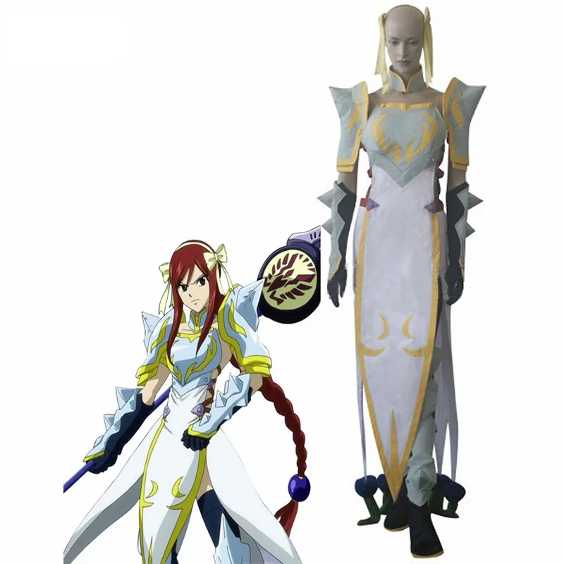 White Fairy Tail Erza Scarlet Lightning Empress Armor Dress Cosplay Costume For Halloween