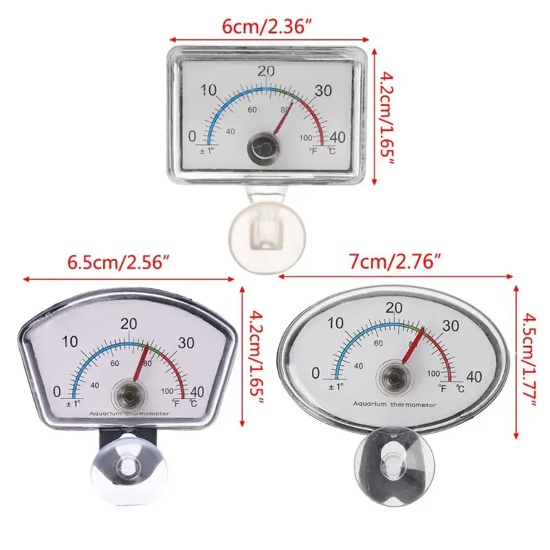 

Aquarium Thermometer Pointer Fish Tank Temperature Dial Submersible Suction Cup GXMA
