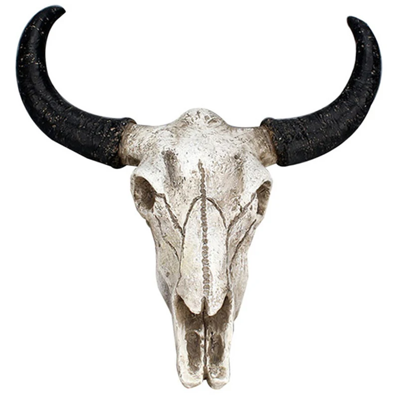 

Resin Longhorn Cow Skull Head Wall Hanging Decor 3D Animal Wildlife Sculpture Figurines Crafts Horns For Home Halloween Decor