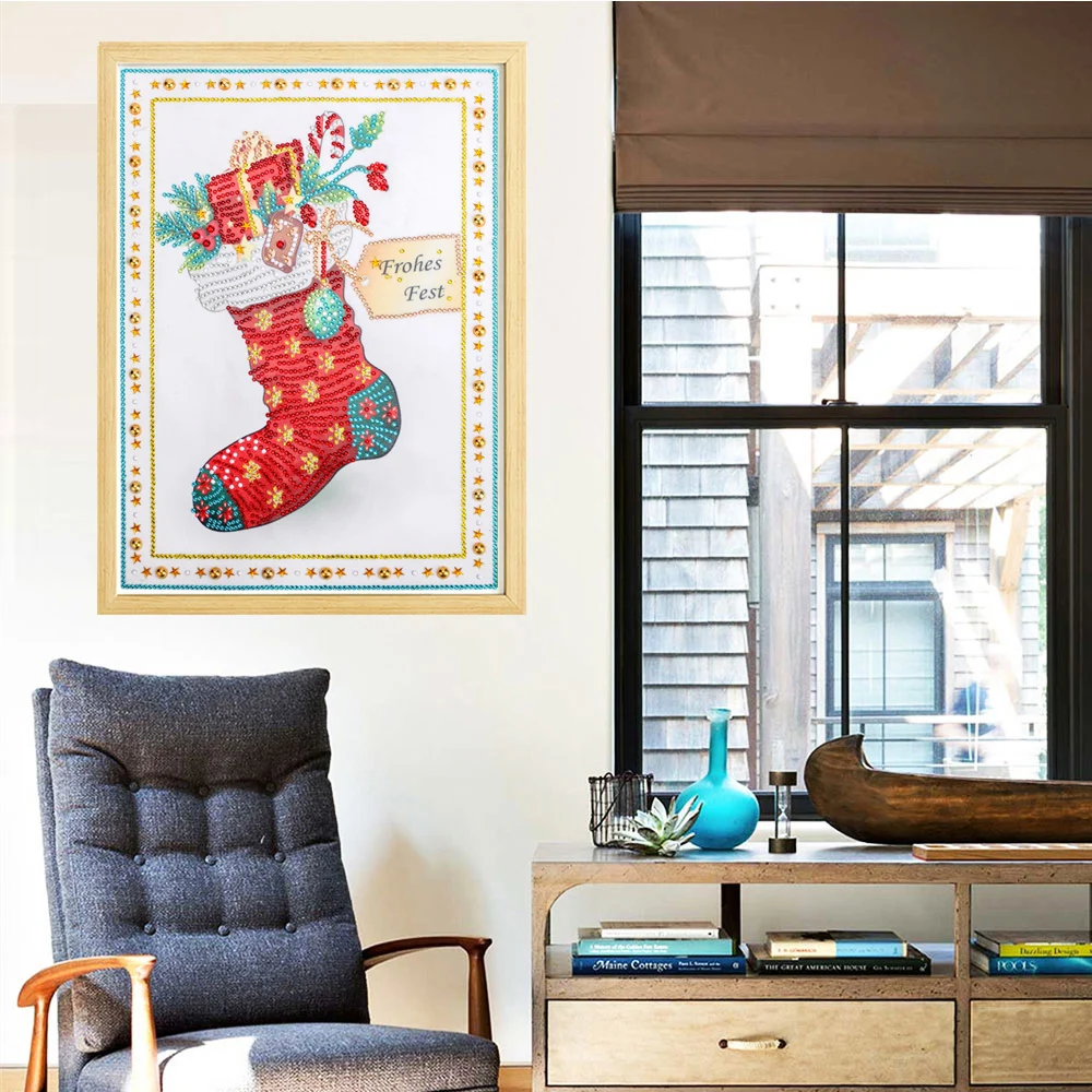 5D бриллиантовый рисунок Рождество дерево носки особой формы Алмазная вышивка