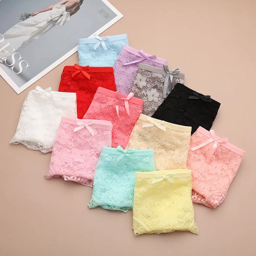 

Womens Buttocks Hollow Mesh Sexy Bowknot Briefs Underwear Lace Panties Low-waist