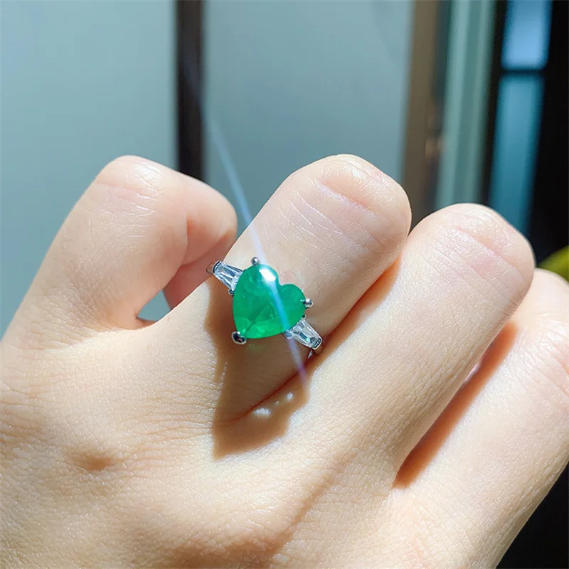 Изысканное кольцо QTT с изменяемым размером в форме сердца из парайбы изумрудом и