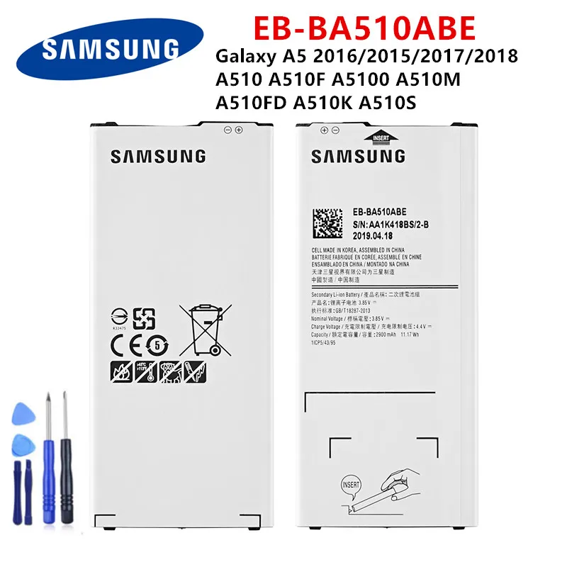 Оригинальная фотобатарея SAMSUNG 2900 мАч для Samsung Galaxy A5 2016/2015/2017/2018 A510 A510F A5100 A510M A510K A510S +