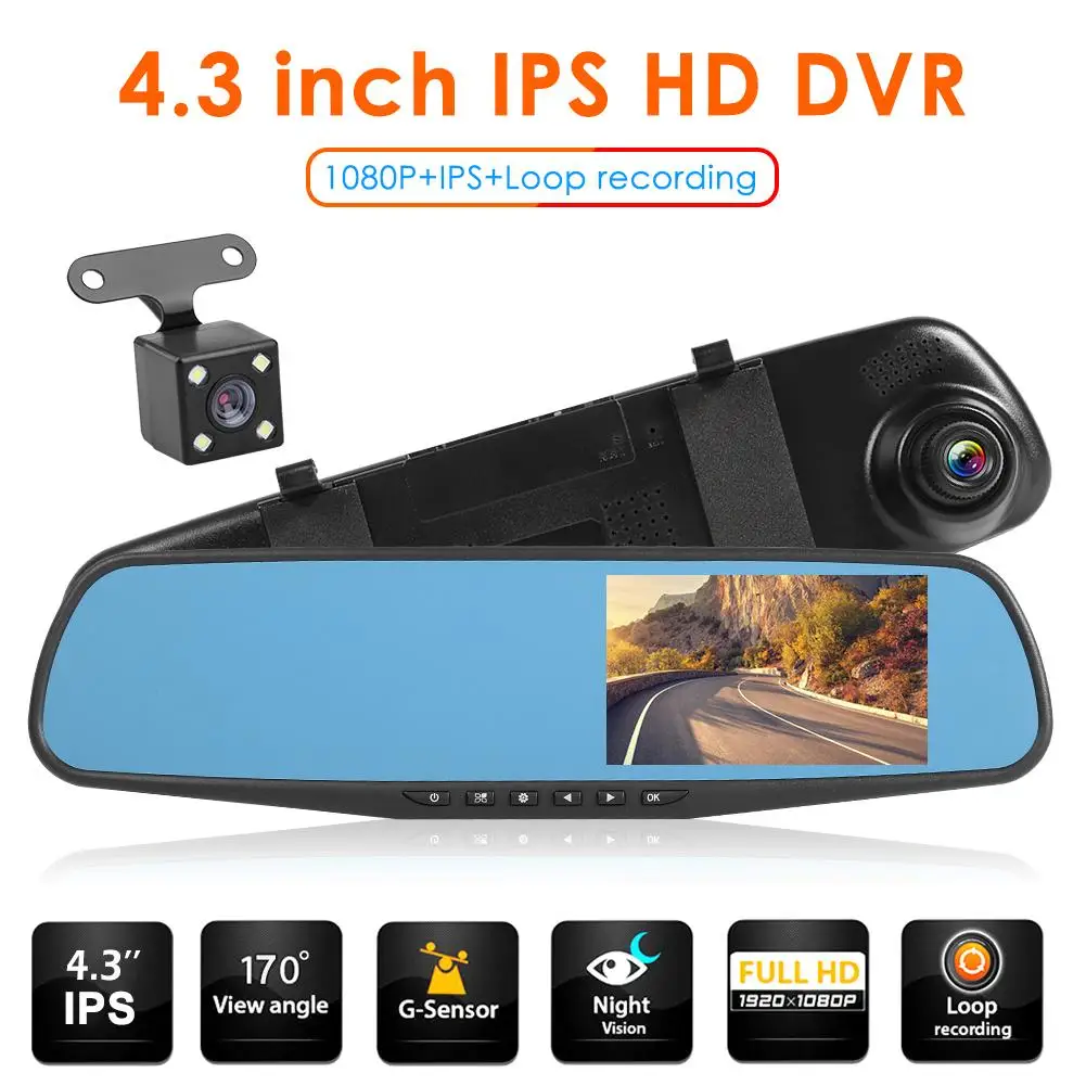 

Rearview Mirror Car DVR Camera 4.3 inch IPS 1080p Dual Lens Dashcam Q103B Professional Car Camera Video Recorder