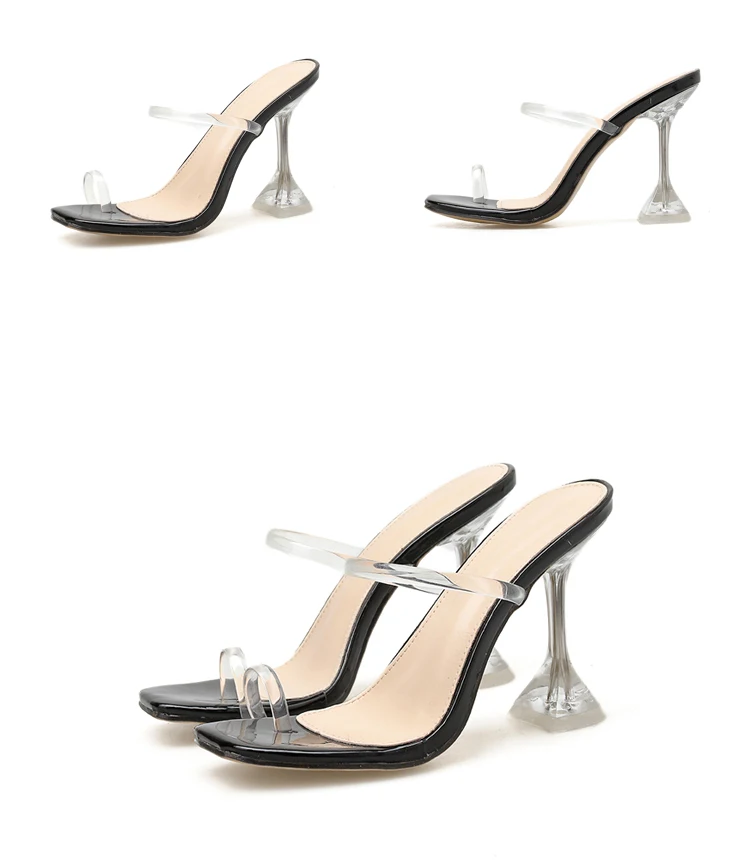 Eilyken Fashion PVC Jelly Women Slippers Summer Fashion Fluorescent Green Sexy Open Toed Transparent Crystal Heel Party Shoes