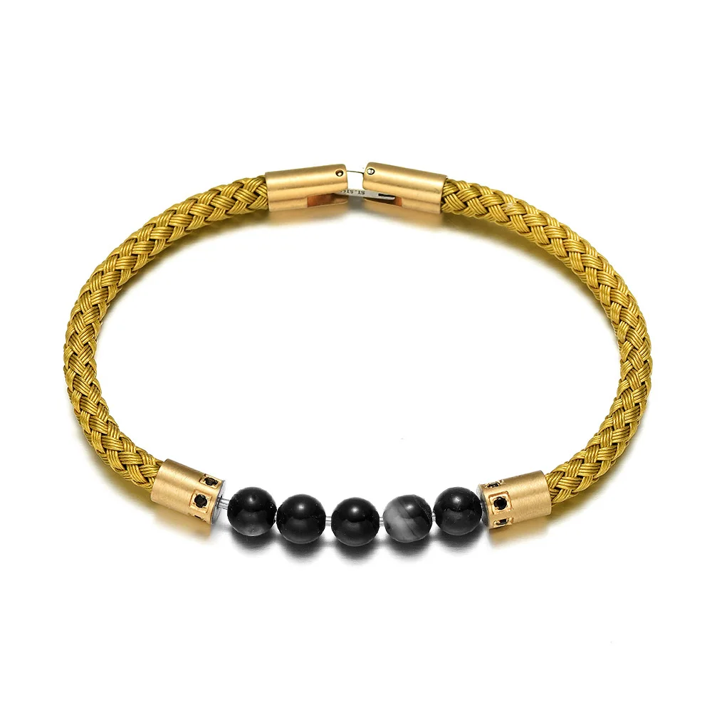 RUIMO Luxury Gold 316L Stainless Steel Wire and Detachable Natural Stone Bead Jewelry Men and Women Bracelet for DIY - Окраска металла: CS006 5