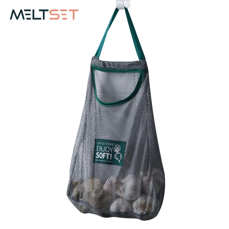 

Breathable Reusable Mesh Bag Kitchen Folding Vegetable Bag Organizer Foldable hanging Storage Pocket For Fruit Garlic Onion Tote