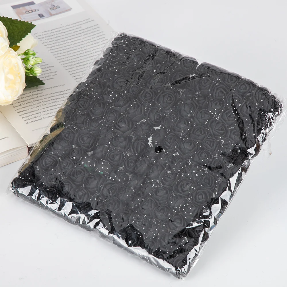 14 Black 144 шт., 2 см, искусственный букет из пенопласта, розы, свадебные, домашние, вечерние, на День святого Валентина, украшения, сделай сам, венок, скрапбук, подарочная коробка - Цвет: 14 Black